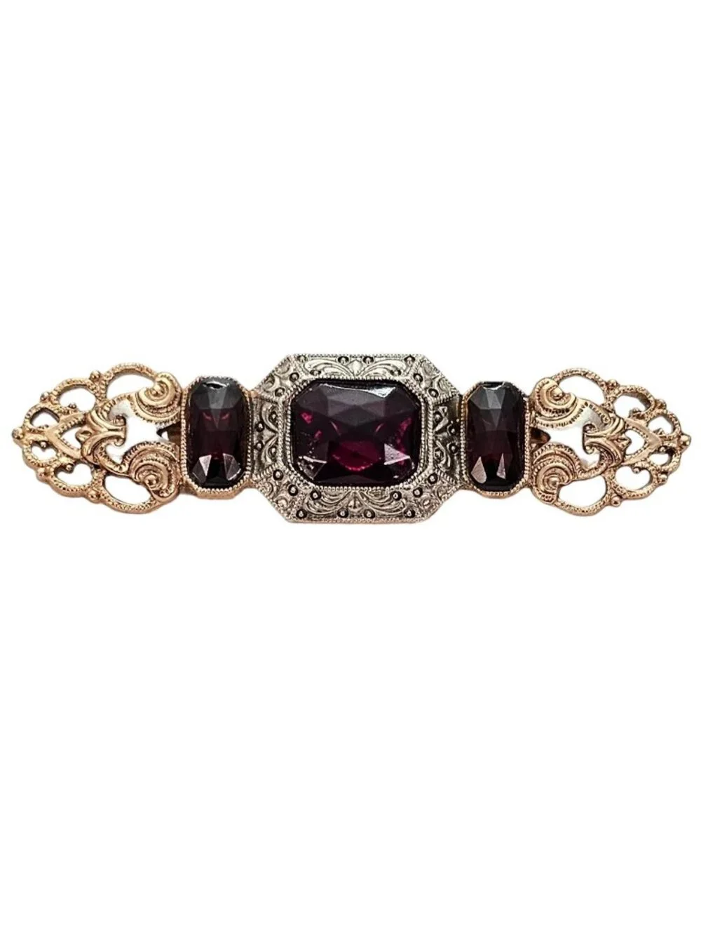 1928 Brand Red Glass Faceted Victorian Style Bar Brooch Pin L411